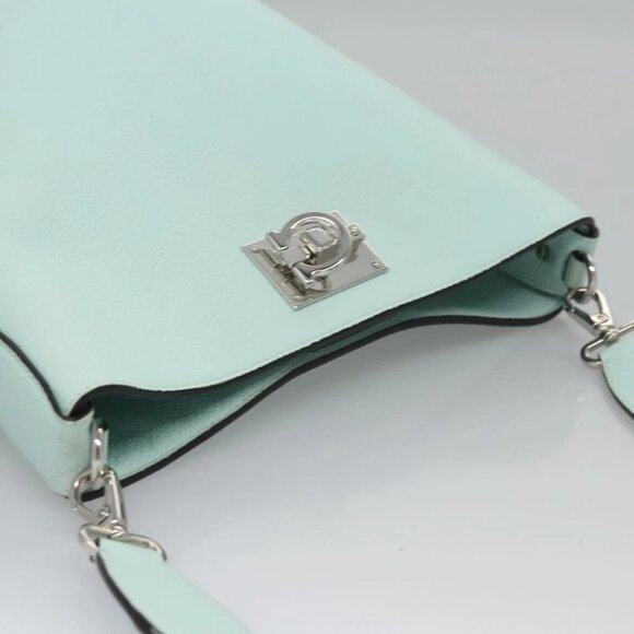 Salvatore Ferragamo Gancini Shoulder Bag Leather Silver Peppermint Auth BD070AV - Picture 7 of 16